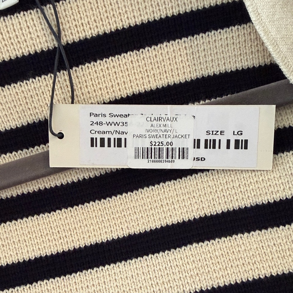 Alex Mill Women's Navy and Cream Striped Cardigan - Picture 9 of 9